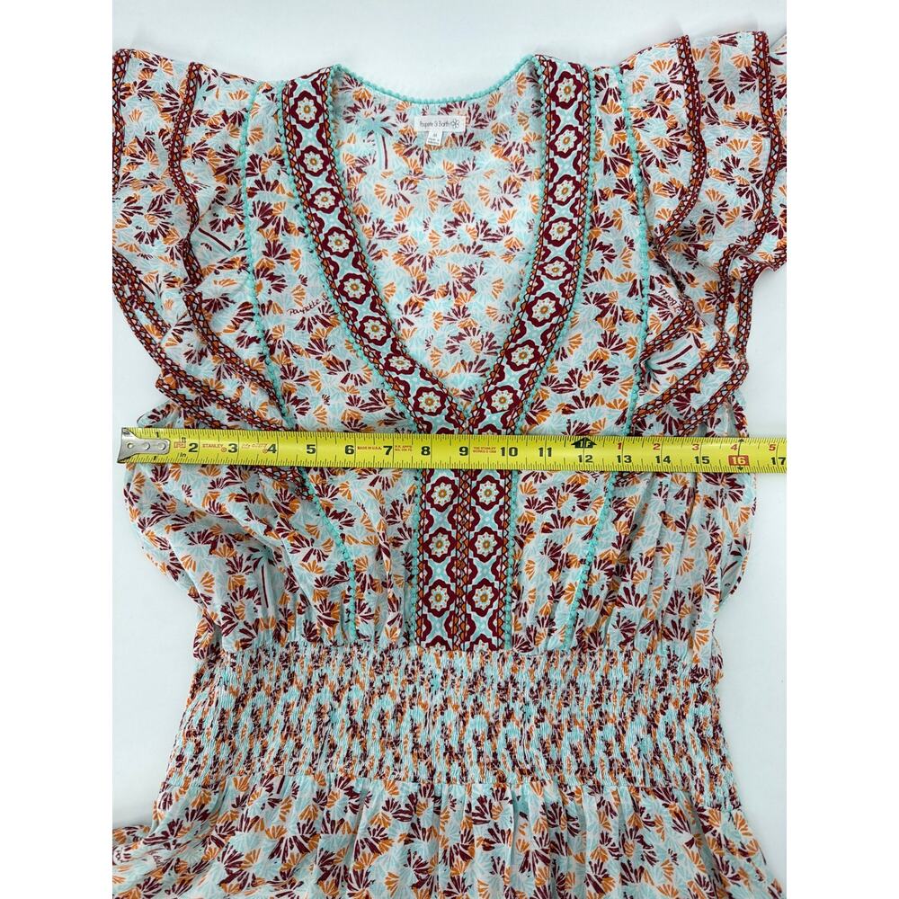 Poupette St Barth Camila Mini Dress Floral Boho Ruffle Smocked Size Medium - Picture 7 of 10